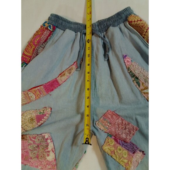 Momo New York Womens Boho Patchwork Jogger Pants Elastic Waist Pockets Size L - Picture 13 of 16